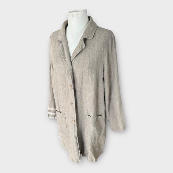 FLAX Long Linen Jacket Duster Natural Beige Women's Small Minimalist Lagenlook - Picture 5 of 12